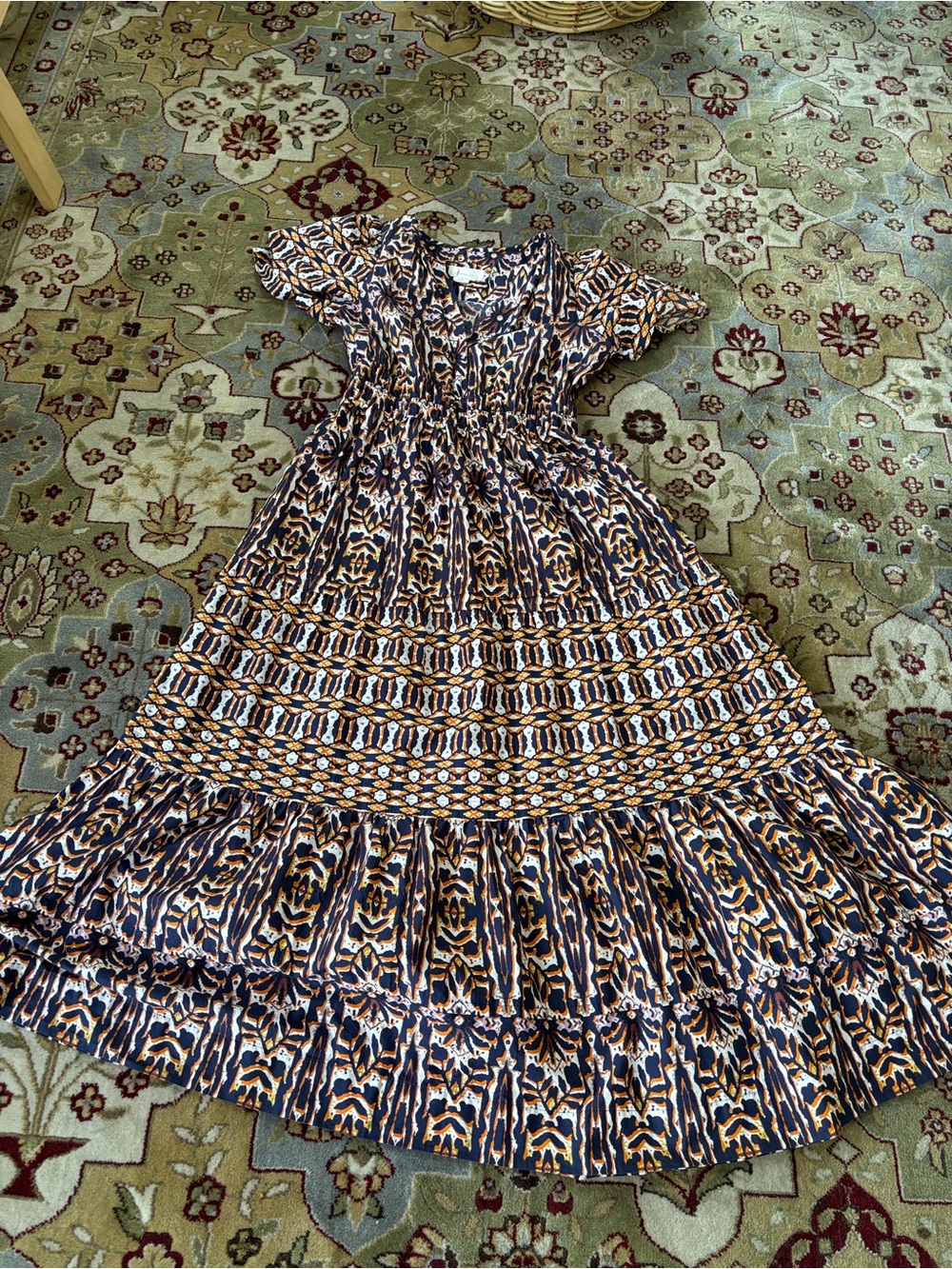 Anthropologie Navy, Orange & White Printed Maxi Dress - Picture 3 of 3